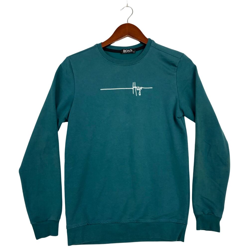 Hugo Boss Sweatshirt Mens S Teal Green Crewneck Embroidered Logo Pullover